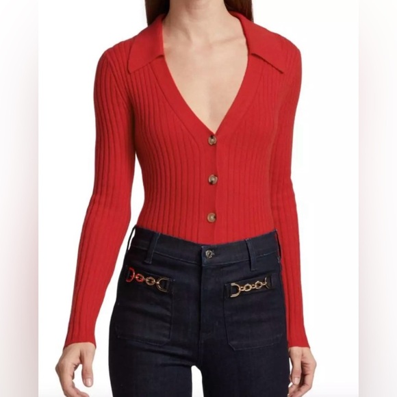 Veronica Beard Lazana Cardigan Womens Size‎ Large Orange Cashmere Preppy Luxury - Picture 1 of 7
